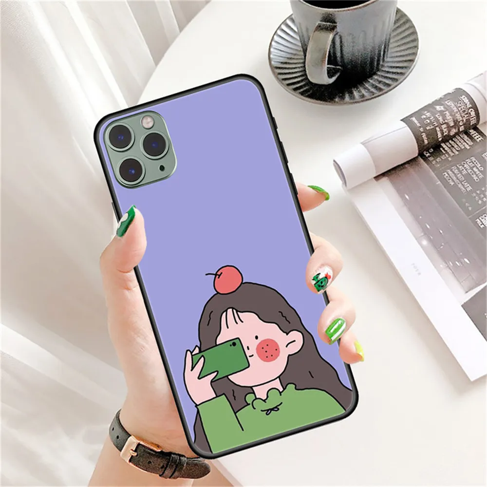 Корейский чехол для Iphone XS Max 7 XR 11 8Plus Se2 11pro 7Plus милый силиконовый мягкий черный