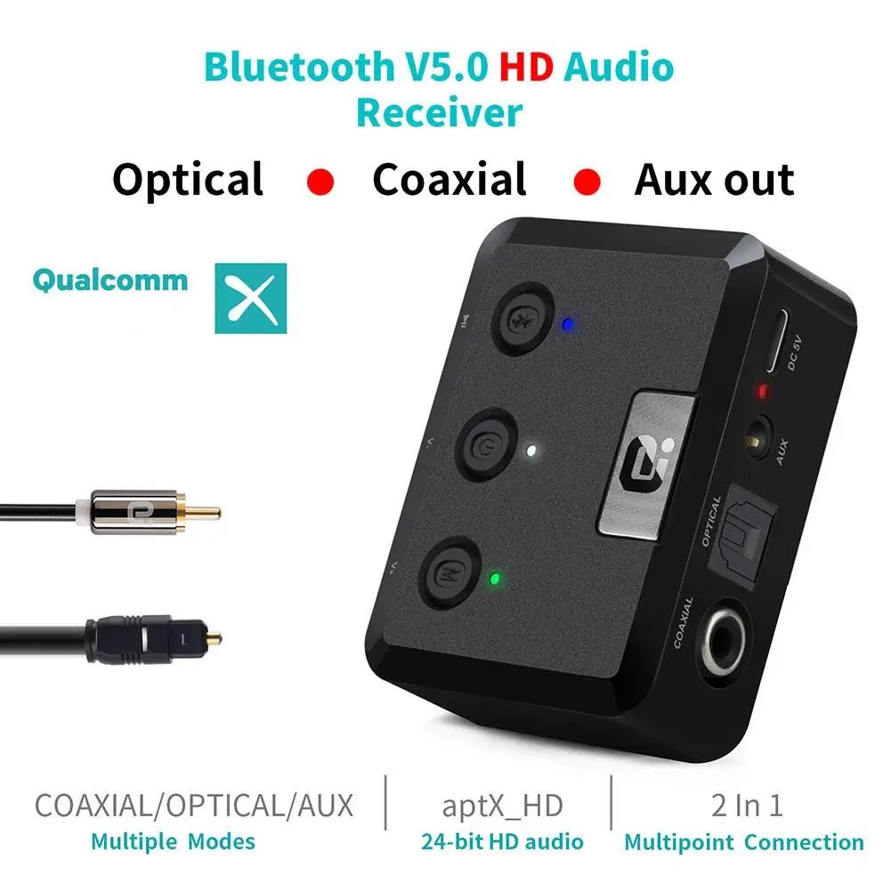 Универсальный Bluetooth аудио приемник без задержки 5,0 цифровой оптоволоконный аудио приемник для высокой четкости беспроводной музыкальный адаптер