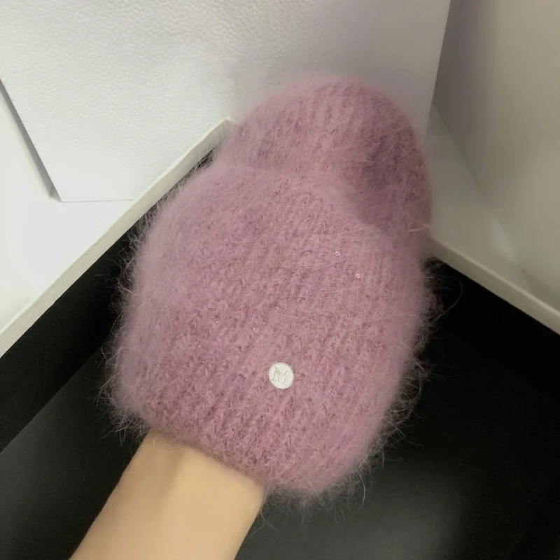 Autumn Winter Women Rabbit Fur Letter Beanies Hat Lady Girls Outdoor Fashion Solid Color Knitted Warm Soft Bonnet Skullies | Аксессуары