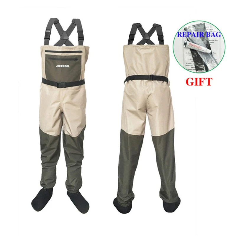Fly Fishing Waders Wading Pants Clothing Portable Chest Overalls Men's Waterproof Clothes Breathable Stocking Foot Good JEERKOOL |