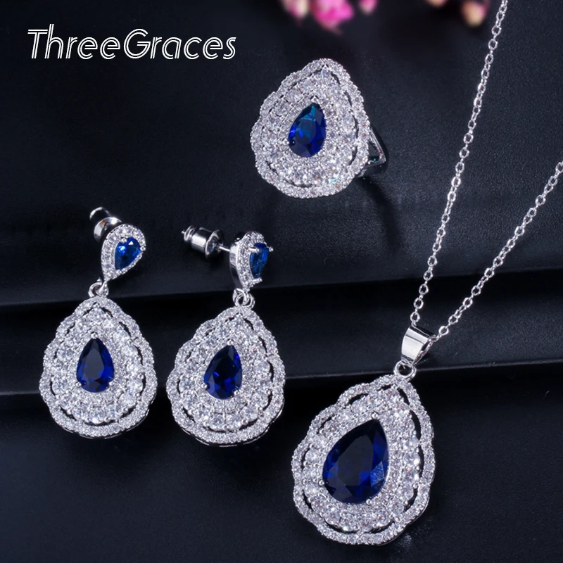 ThreeGraces серебро 925 пробы голубой драгоценный камень кубический цирконий большое