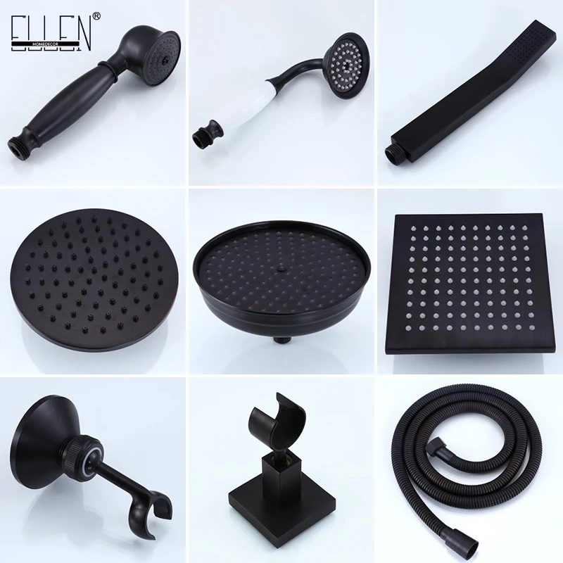 ELLEN Black Bronze Square Shower Head Spray Shower Hand Shower Hose