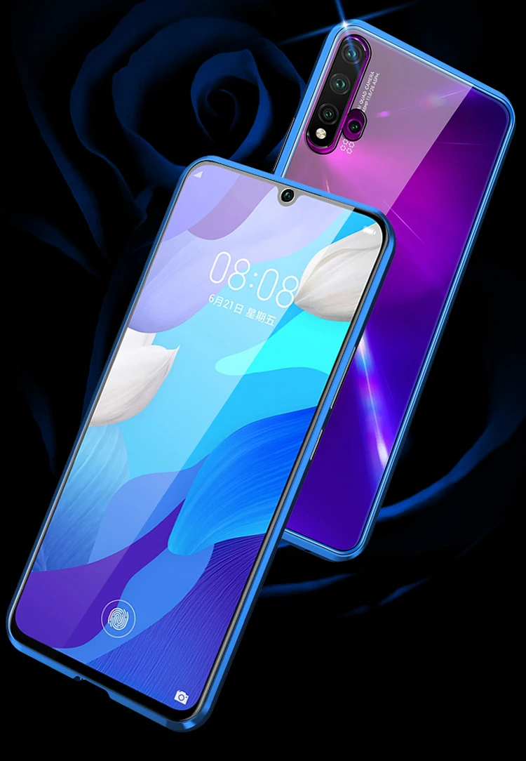 Магнитный адсорбционный чехол для телефона huawei Nova 5i Pro, закаленное стекло, передняя и задняя стеклянная крышка, металлический чехол для huawei Nova 5 Pro