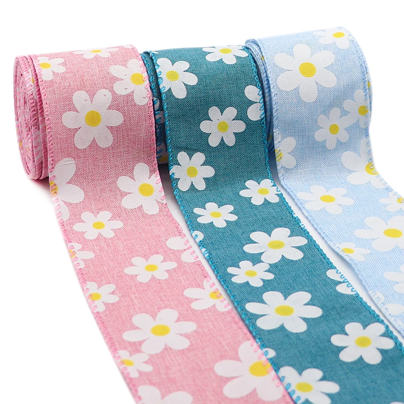 10 Yards Spring Floral Daisies Wired Ribbon 3 Color Options, Floral Ribbon,  Summer Ribbon, Flower Ribbon, Spring Ribbon 