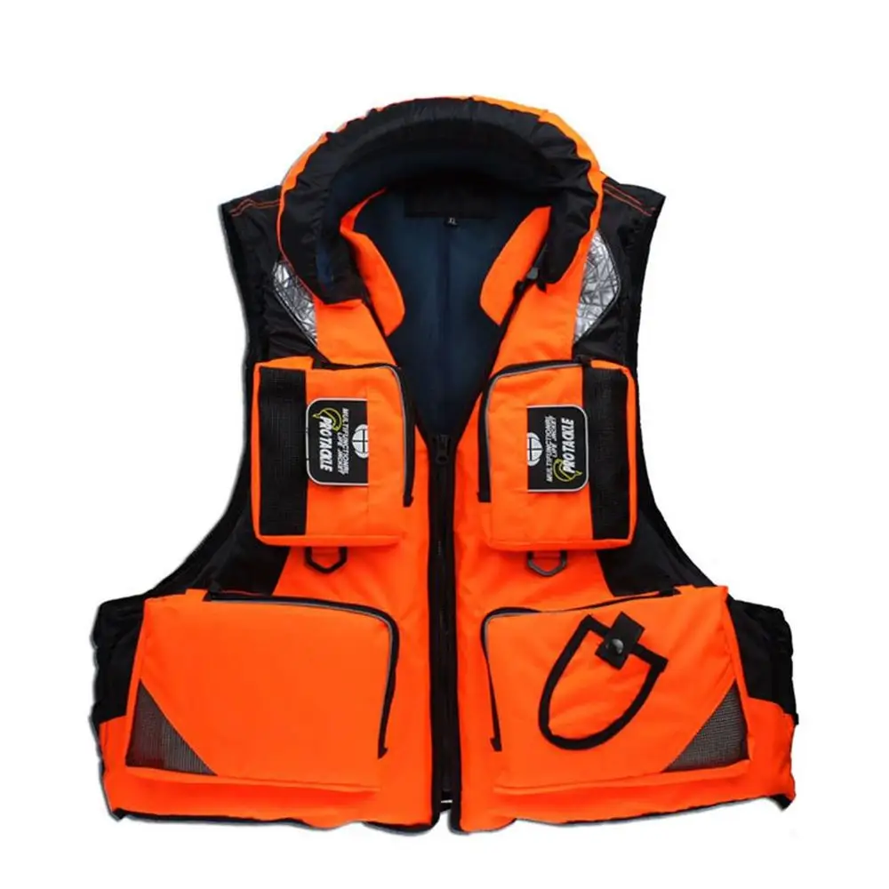 

Multi Bags Eye-catching Oversized Buoyancy Fishing Lifejacket Reflective Stripe Detachable Cap Breathable Aid Saving Vest