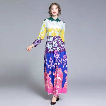 

Banulin Spring Autumn Fashion Runway Maxi Dresses Women's Long Sleeve Floral Print Boho Holiday Vacation Casual Party Long Dress