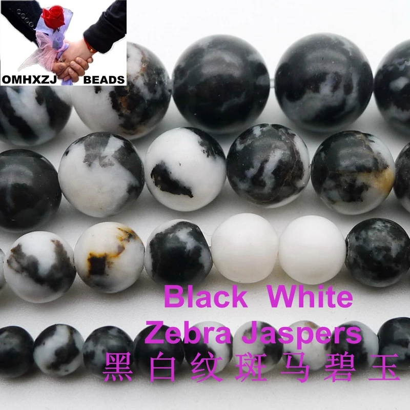 

OMHXZJ Wholesale 4 6 8 10 12 MM Free Shipping Natural Stone Black White Zebra Jaspers Beads Pick Size Jewelry Making ZZ101