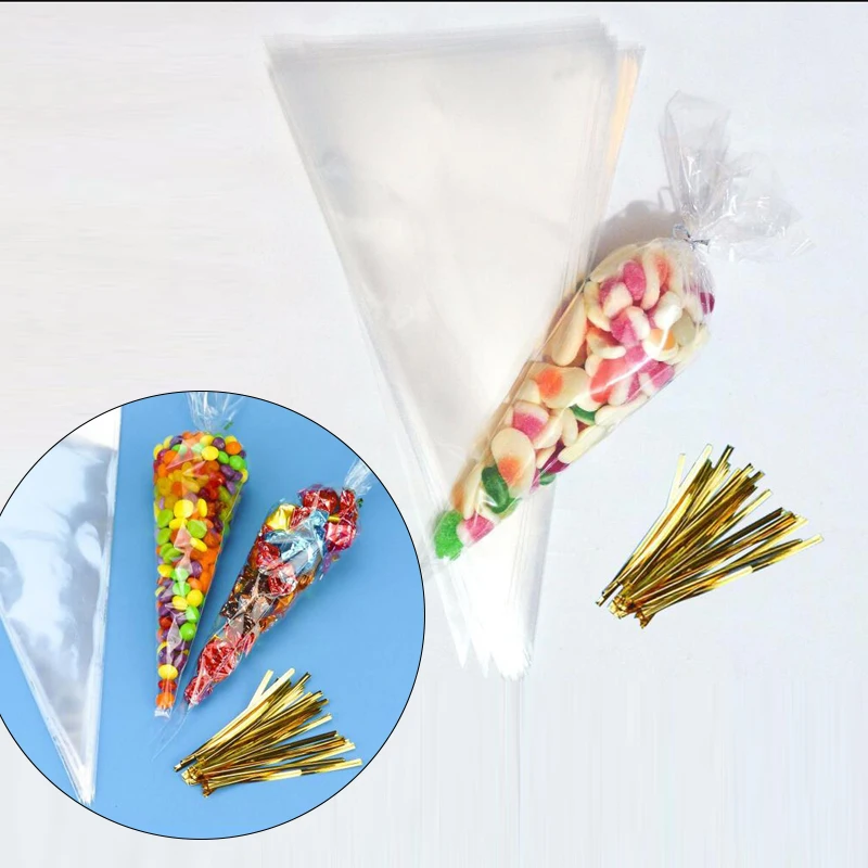 Gift Bag 100PCS/Bag Candy Storage Bag Candy Bag Candy Package Bag Cone Cone Supply Transparent Plasticbag