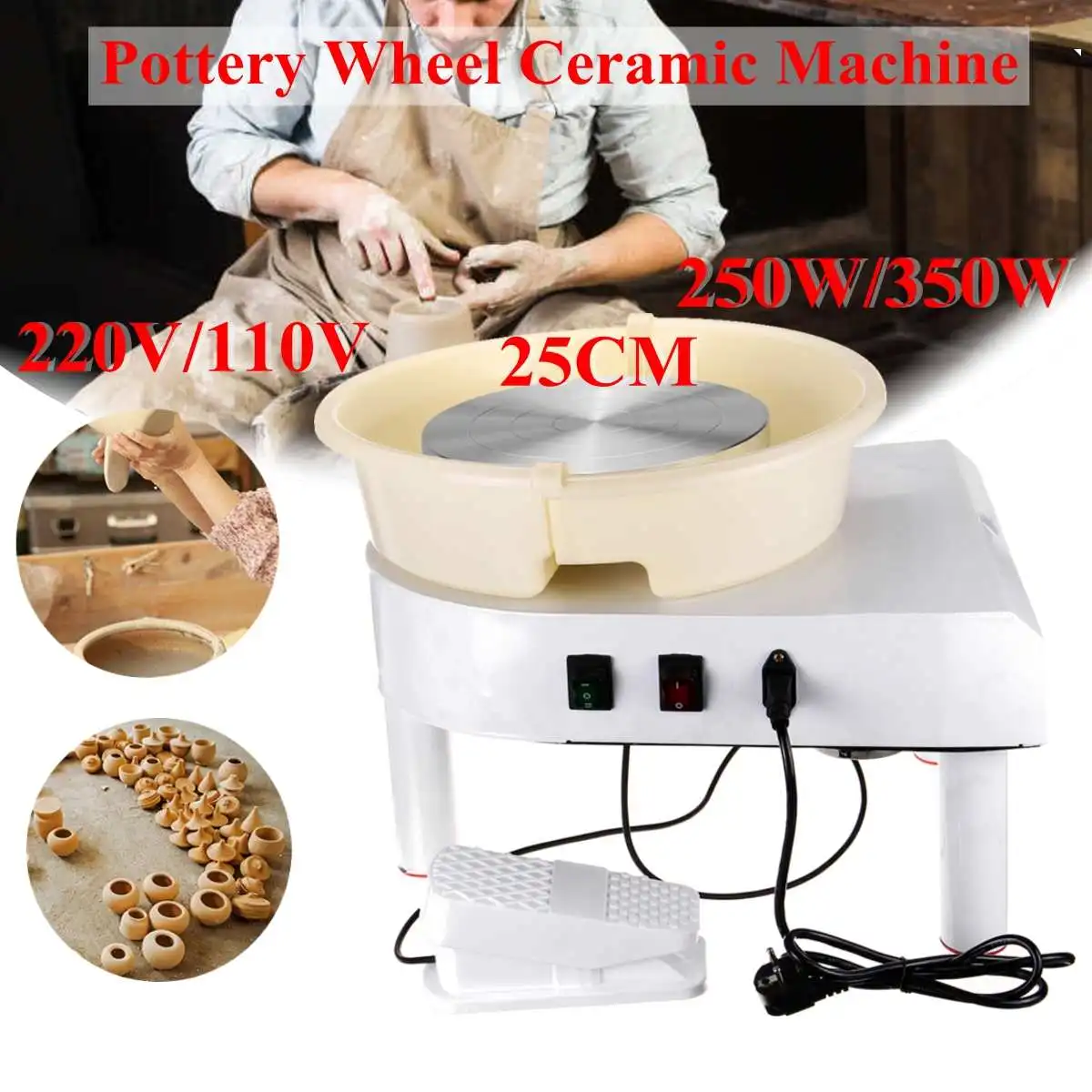 

Pottery Wheel Machine 32cm 220V 350W Hand cranked and pedal control Ceramic Work Clay Art With Mobile Smooth Low Noise