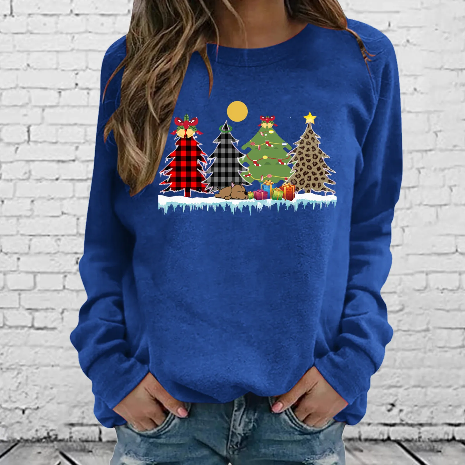 Merry Christmas Fashion Women's Sweatshirt Casual Long Sleeve O-Neck Christmas Tree Print Pullover Tops Harajuku Ladies Clothing 2
