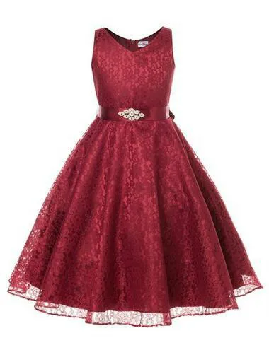 New Style Flower Girls Dresses Kids Lace Dresses with Rhinestone Sash Children Party Wedding Bridesmaid Clothing
