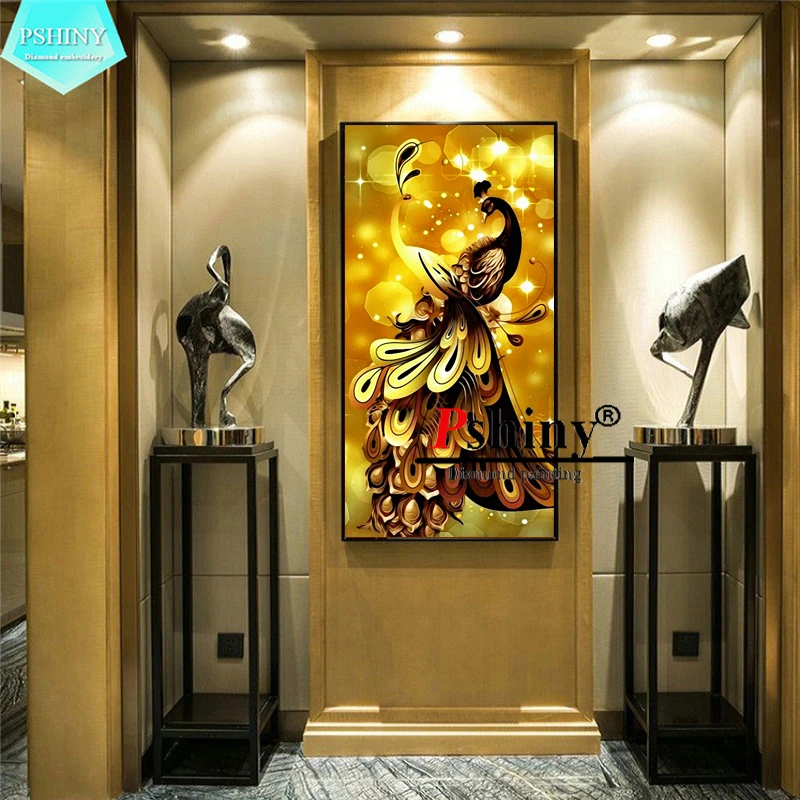 PSHINY 5D DIY Алмазная вышивка продажа черные золотые павлины полная дрель круглые