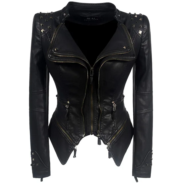 Women's Smooth Leather Motorcycle Jacket-0