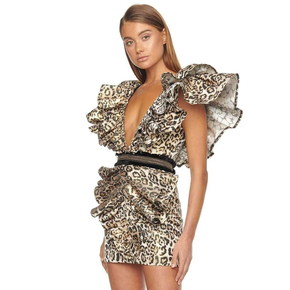 Adyce новое летнее леопардовое облегающее Клубное платье с рукавом-бабочкой, женское сексуальное вечернее платье с v-образным вырезом, вечерние платья для подиума