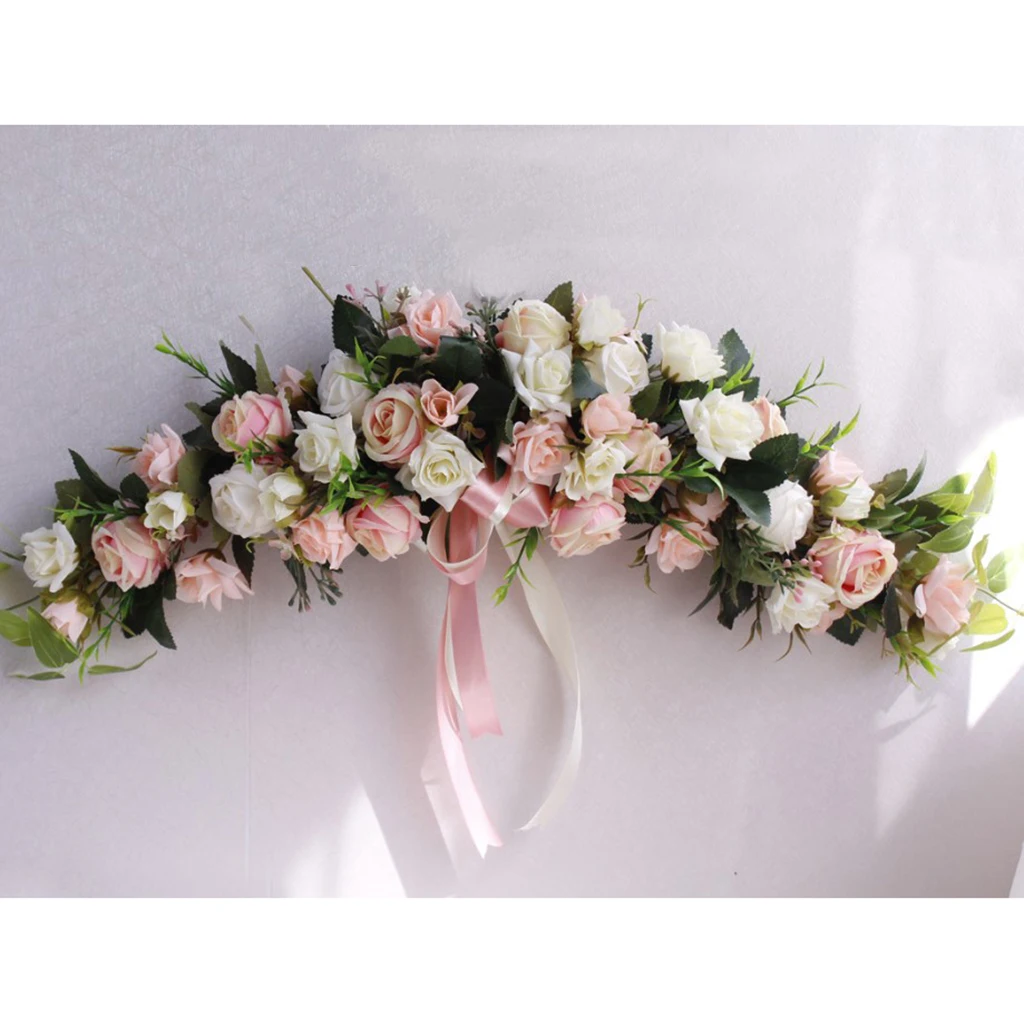Simulation Rose Flower Chair Back Window Mirror Wall Door Wreath Garland Hanging Wedding Decorations