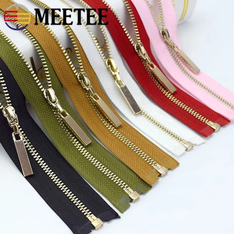 

Meetee 5pcs 40/70cm 3# Metal Open-End Zippers Gold Teeth Decor Zip Auto Lock for Sewing Bag Jacket Skirt Clothing Accessories
