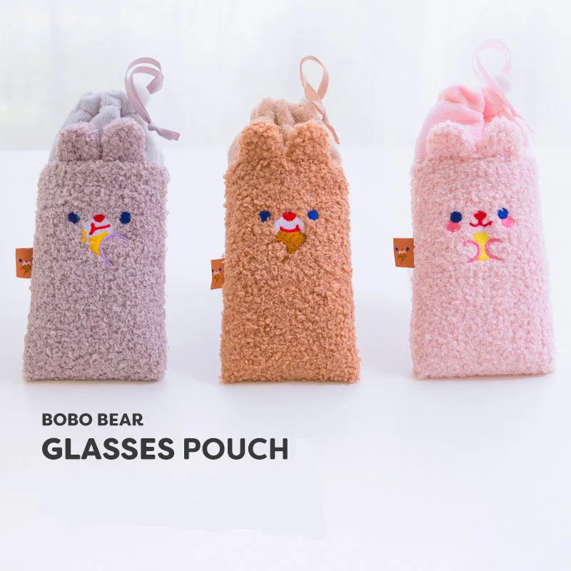 

Bentoy Plush Glasses Pouch Embroidered Bear Student Sunglasses Case Women Travel Portable Eyeglasses Pouch Eyewear Accessories