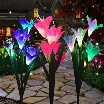 

Solar Lights For Garden Decoration LED Solar Lamp Colorful Lily Flowers Christmas Outdoor Lighting Waterproof Solar Light