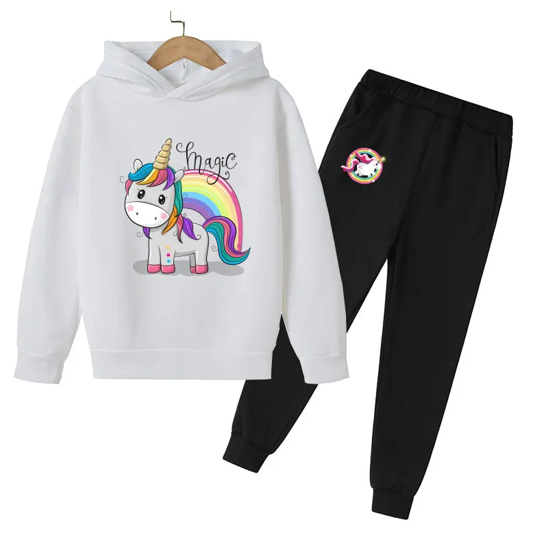 Unicorn Hoodie Children's Hoodie Game Set Autumn Children's Hoodie + Pants 2-Piece Set Girl Cute Girl Sweatshirt 4-14 Years Old hooded hoodie for kids