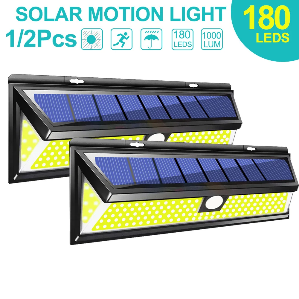 

180 LED 1/2Pcs Solar Power Light COB Motion Sensor 3 Modes Solar Wall Lamp Outdoor Waterproof Energy Saving Pathway Garden Lamps