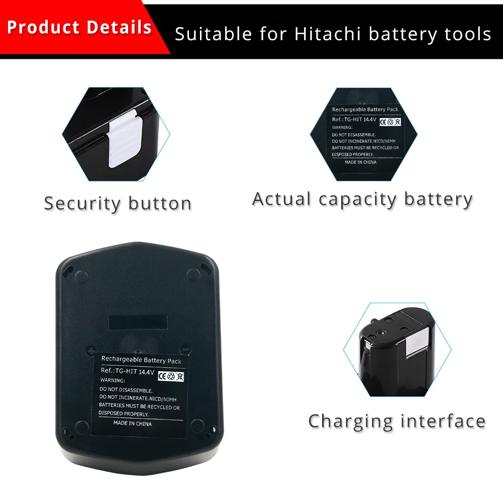 Bateria para Hitachi Ferramenta de Poder Lote Recarregável 14.4v 2000mah Ni-cd Ds14dvf3 Eb1414s Eb1412s Eb1414 Eb1414l Cj14dl G14dl 2 Pçs - - Image 4
