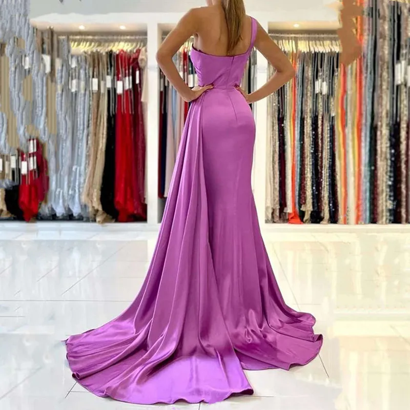 black evening gowns Sexy Emerald Green Mermaid Sexy One-Shoulder Ribbon Tail Satin Formal Evening Dress evening gowns for women