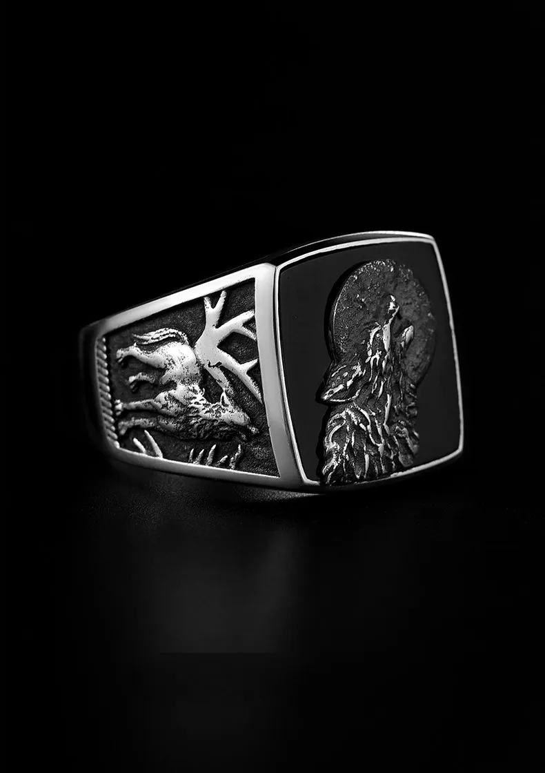 BOCAI New 100% s925 silver jewelry fashion personality wolf head domineering single Ring simple retro Man ring