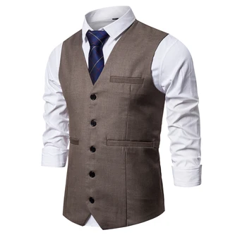

Men Suit Vests Gentlemen Casual Business Sleeveless Waistcoat Vintage Formal Blazers Vest For Wedding Single Buttons Vests