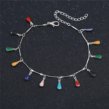 Серебряный ножной браслет для женщин в Корейском стиле, анти-аллергический, многоцветный, капли воды, ножной браслет, женские серебряные аксессуары