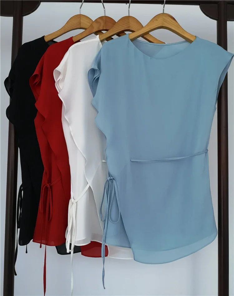 

2021 Summer New Mulberry Silk Asymmetric Fold Silk Shirt Women