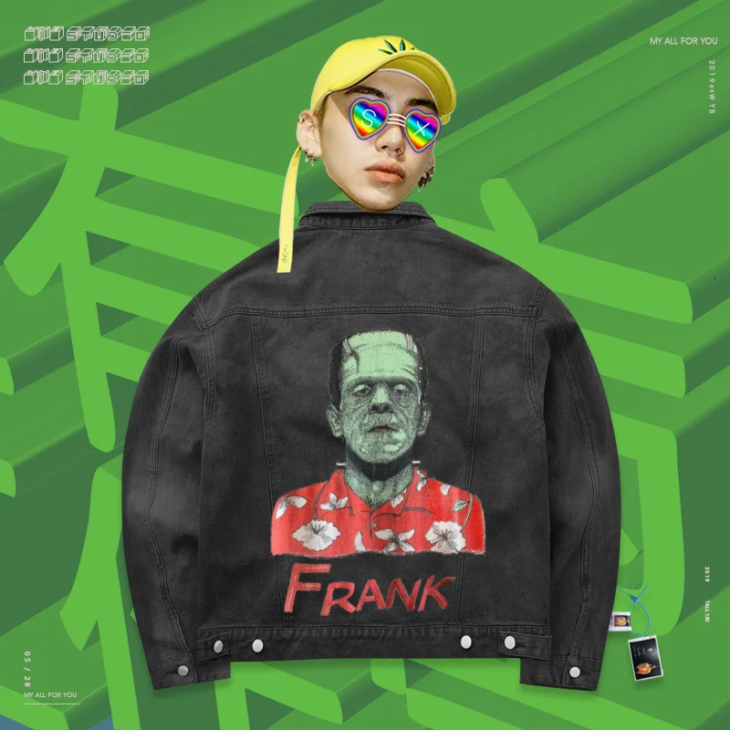Old School Cowboy Jacket denim jacket Bereavement Undead body Frankenstein High Street Loose Coat |