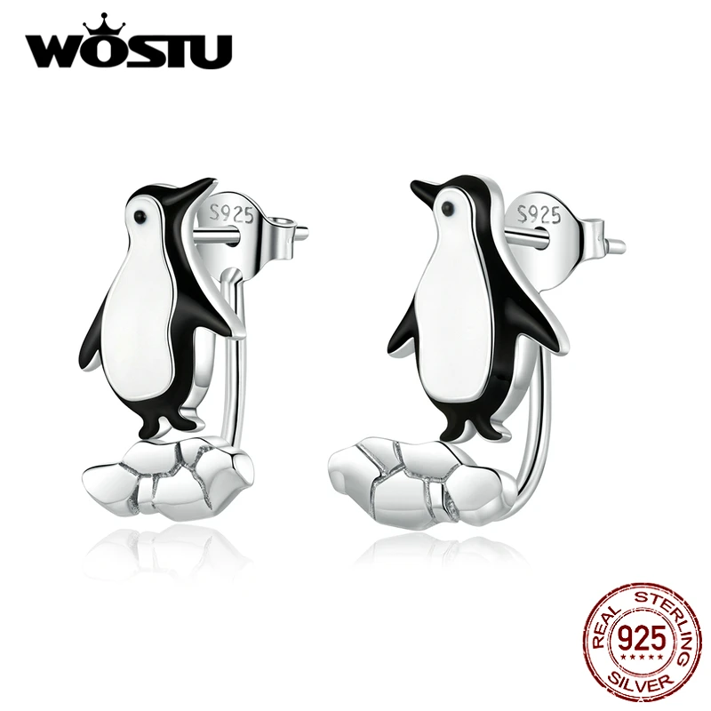 Женские маленькие серьги гвоздики WOSTU из 100% серебра 925 пробы с черной эмалью