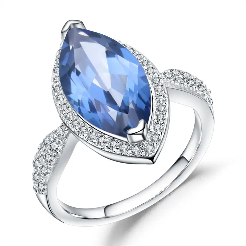 

GEM'S BALLET 4.11Ct Marquise Solid Natural Iolite Blue Mystic Quartz Rings 925 Sterling Silver Fine Ring for Women Jewelry Gift