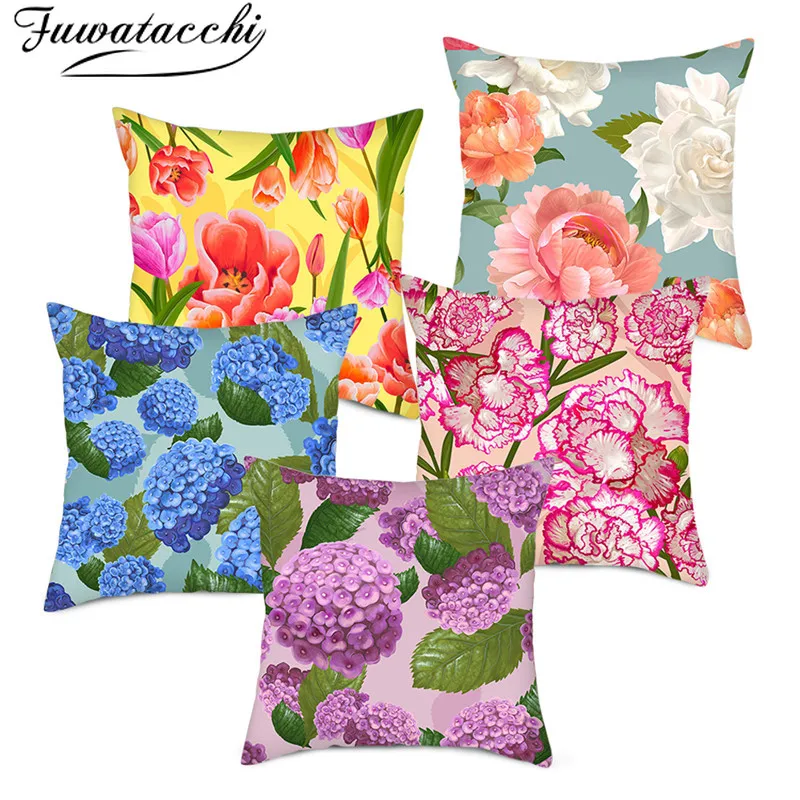 

Fuwatacchi Colorful Floral Cushion Cover Spring Flower Decorative Pillow Cover for Home Sofa Polyester Throw Pillowcases 45x45cm