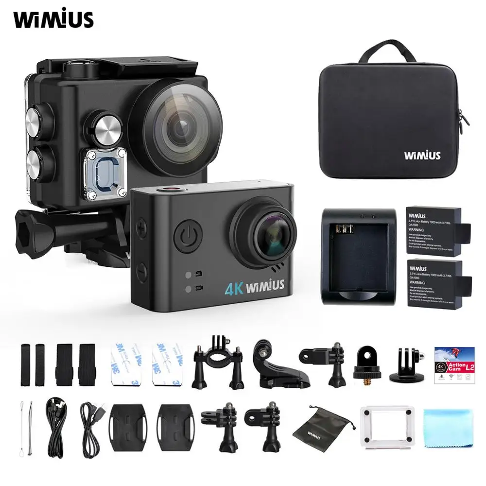 WIMIUS L2 Ultra HD Sports Action Camera 4K/24fps 16MP Video Recording Cam 170D 2.0" Touch Screen Helmet Riding DV Cameras