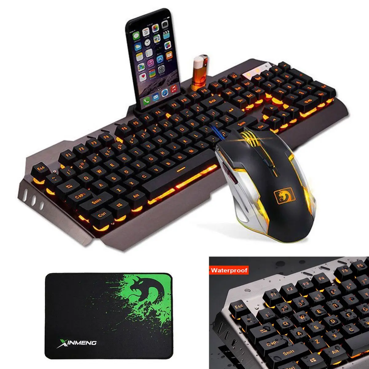 

Backlight USB Gaming Keyboard and Mouse Set Mechanical Feel LED Waterproof Ergonomic Keyboards Mice Combos for Laptop PC