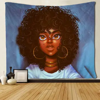 

Black Girl Afro African American with Thick Pils Wall Hanging Tapestries