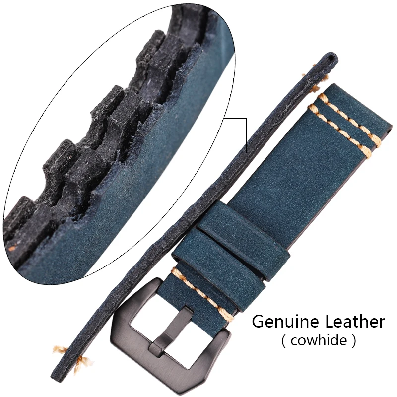 Genuine Leather Watch Band Strap - Premium Cowhide Accessory in Multiple Colors