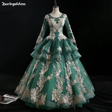 Бальное платье с длинными рукавами, зеленое Пышное Платье, 15 милых 16 кружевных платьев с аппликацией, платья для выпускного вечера 15 лет
