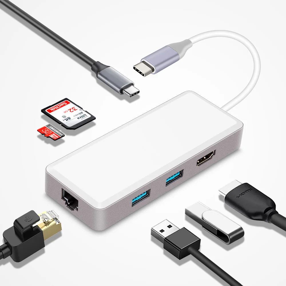 

Thunderbolt 3 Type-c to HDMI Ethernet RJ45 Adapter Multi USB 3.0 USB C Charge TF SD Card for Macbook Pro USB C dock station