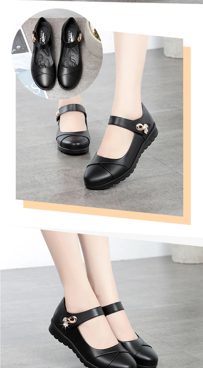 Rimocy Comfort Soft Bottom Flat Shoes Women 2022 New Hook Loop Non-slip Mom Shoes Woman Crystal Pu Leather Mary Janes Shoe