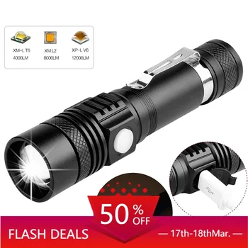 

2020Newest! T6 Flashlight Super Bright Led Flashlight USB Linterna Led Torch Zoomable Bicycle Light 18650 Rechargeable