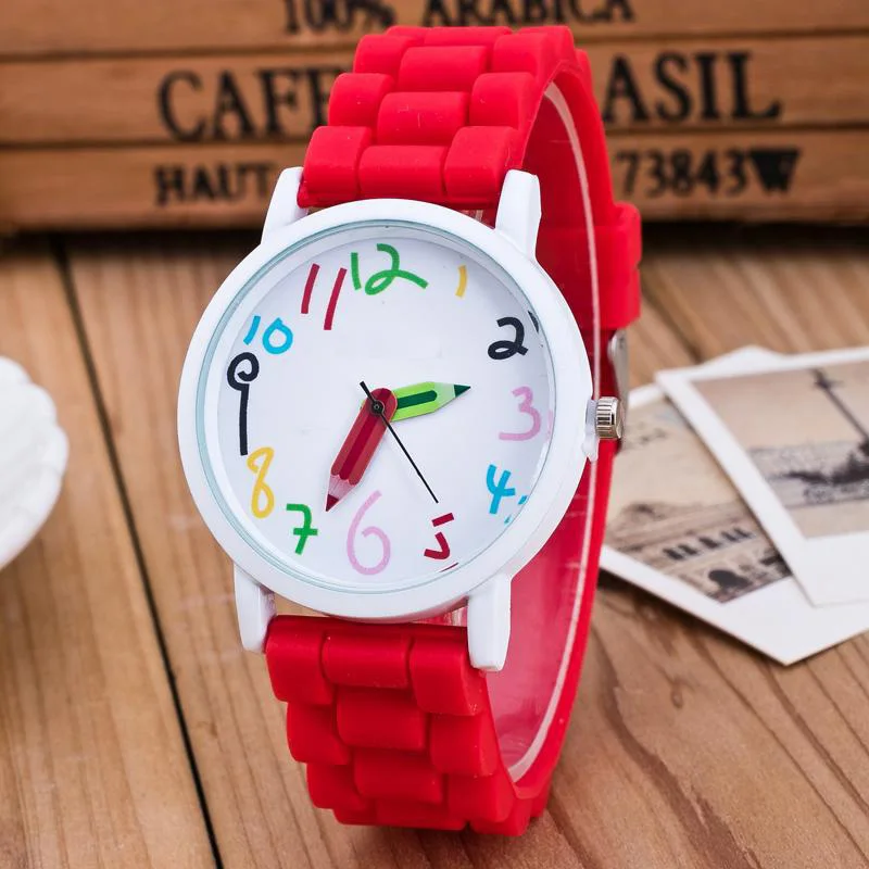 Relojes de silicona con puntero de lápiz para niños, reloj de cuarzo para estudiantes, relojes de pulsera de regalo, SMR88