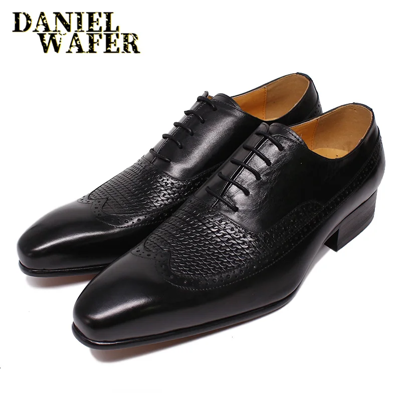 

LUXURY BRAND LEATHER SHOES MEN FASHION BROGUE PRINTS LACE UP WINGTIP MIX COLOR WEDDING OFFICE SHOES FORMAL OXFORD SHOES FOR MEN
