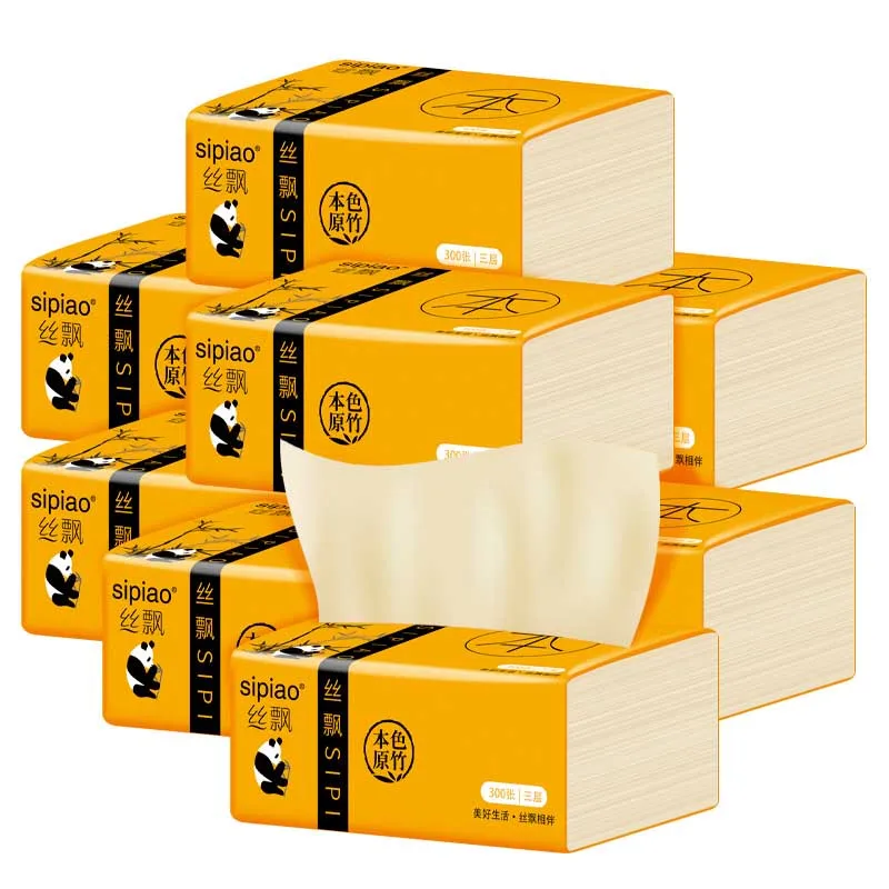 8 Bags Of Bamboo Pulp Tissue Paper Environmental Protection Recycled Paper Household Napkins 300 Sheets / Pack Toilet