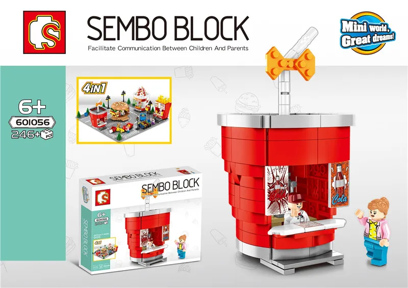 

7pcs/lot SD601055-58 MINI Street Series Ice cream/hamburger/ shop Building Blocks Bricks Children Educational Toys Model Gifts