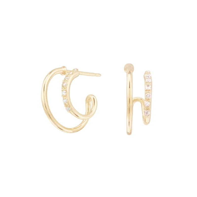 

Trendy Geometry Line Crystal Sparkling Ear Clip Cuff Wrap Earrings No Piercing-Clip Hollow Out U Pattern Statement Jewelry