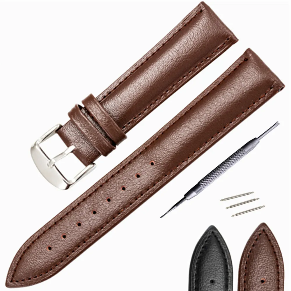 

Handmade Black Brown WatchBand Strap Watchband Leather Men Women Genuine 14mm 16mm 18mm 20mm 22mm 24mm Watch Belt