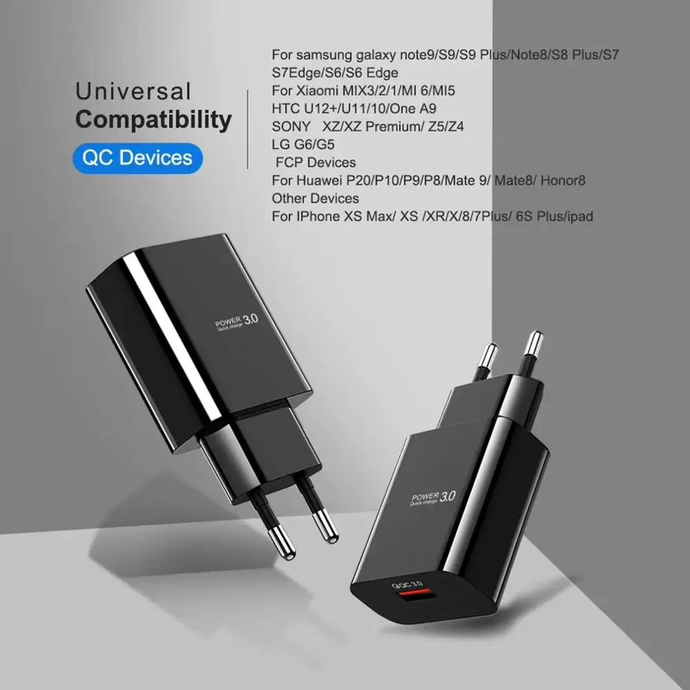 AIXXCO 18 Вт Быстрая зарядка 3,0 Быстрая зарядка для мобильных телефонов штепсельная вилка европейского стандарта один USB Адаптер зарядного устройства для iPhone samsung Xiaomi huawei