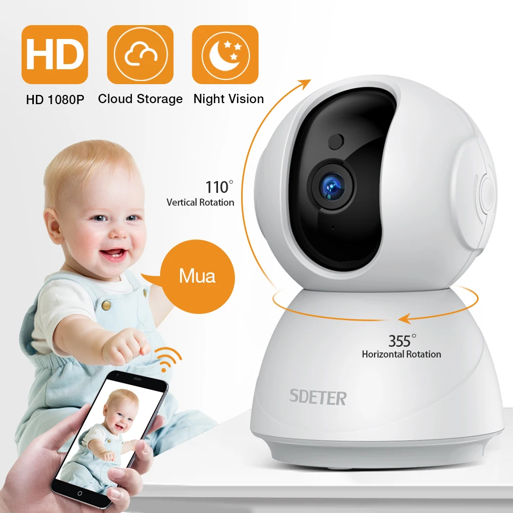 Sdeter Electronic Baby Monitor With Camera Wifi Night Vision Surveillance Security CCTV IP Video Cam Support Google Alexa Tuya yi iot 5g 2 4g 5mp wifi ptz camera ir night vision security camera two way audio auto tracking baby monitor support alexa google